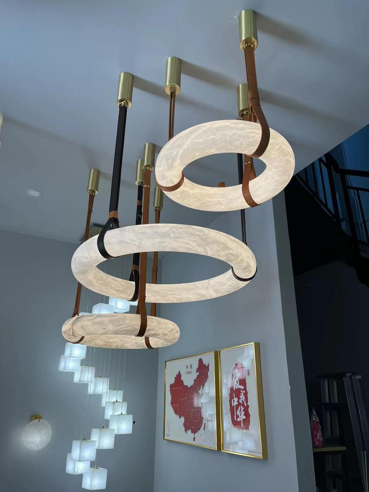 Pendant Lamp Alabaster Ring LED Dark Brown Brown Gold Living Room Dining Room 3000K 4000K 6000K Ø30 Ø120cm Natural Stone Pendant Lamp | Sansoti