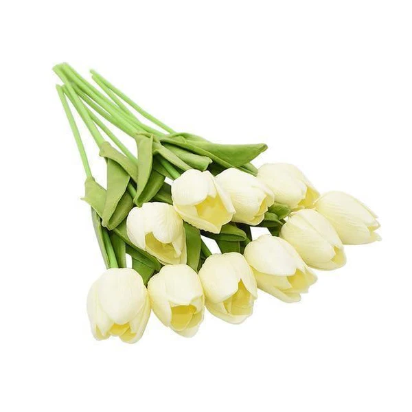Artificial Tulip Set of 10 PU Flowers Decorative Living Room Vase Arrangement Natural Interior Styling Bouquet | Sansoti