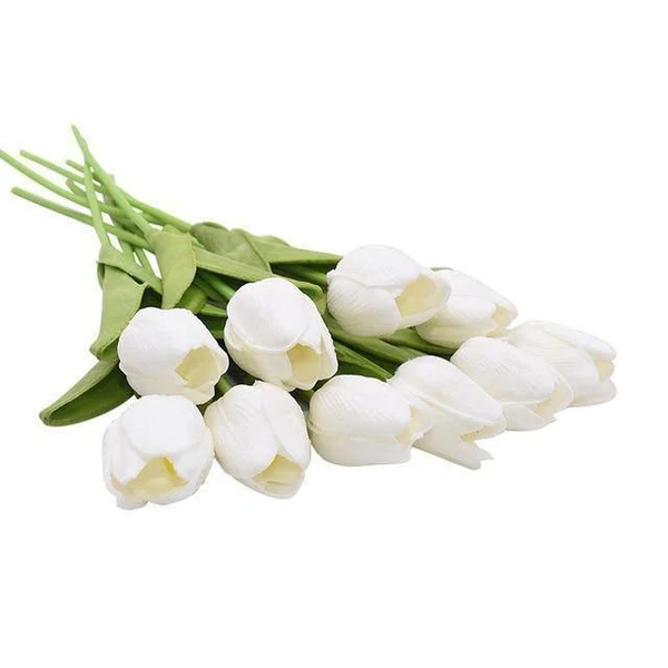 Artificial Tulip Set of 10 PU Flowers Decorative Living Room Vase Arrangement Natural Interior Styling Bouquet | Sansoti