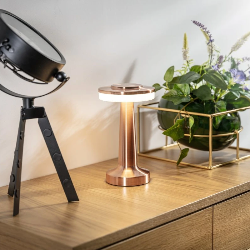 Table Lamp Wireless Rechargeable Dimmable Metal LED 3 Light Colors USB-C Gold Silver Black Retro Restaurant Bar Nightstand Mood Lamp Portable | Sansoti