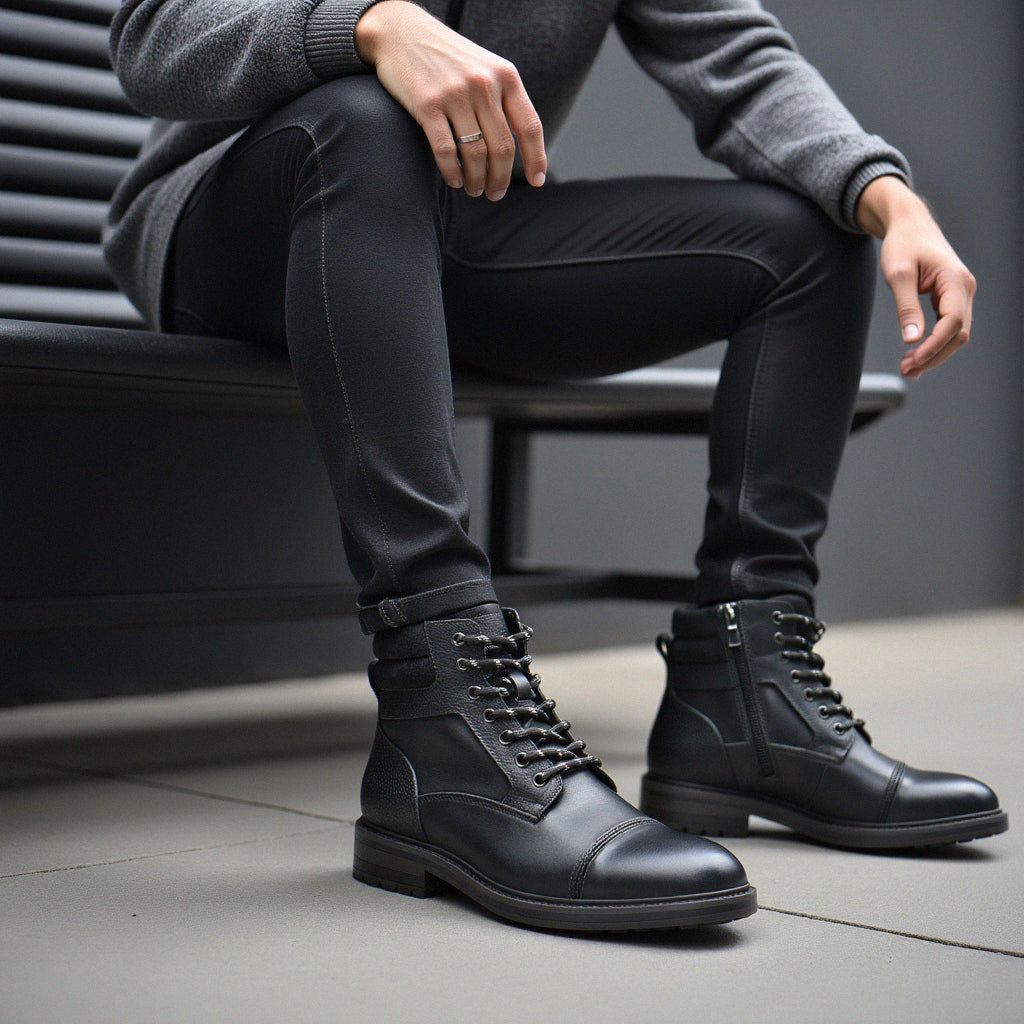 Leather Men's Boots Black Brown Waterproof with Reinforced Sole Comfortable for Daily Work and Walking | Sansoti