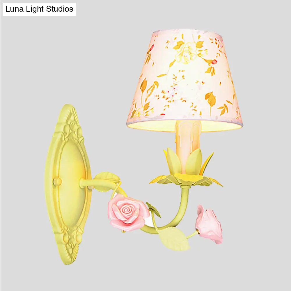 Green Metal Wall Light with Fabric Shade Adjustable Cone Shape Country Style E12 E14 Bedroom Living Room | Sansoti