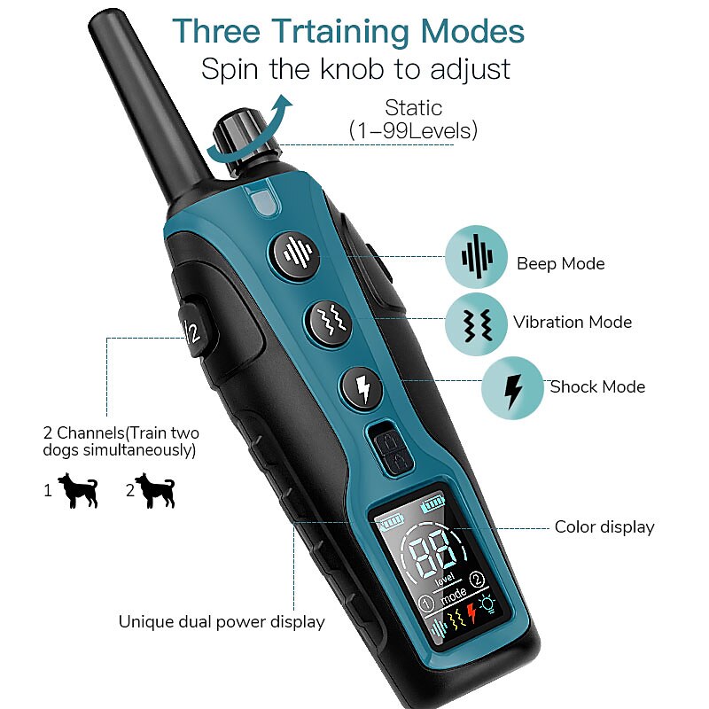 Remote Dog Training Collar with 2000 Meter Range Black Waterproof 3 Modes For 2 Dogs | Sansoti
