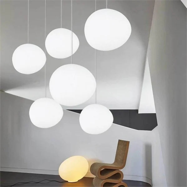 Hängelampe Handgeblasenes Glas Minimalistisch Milchweiß Wohnzimmer Esszimmer E27 Warmweiß | Sansoti