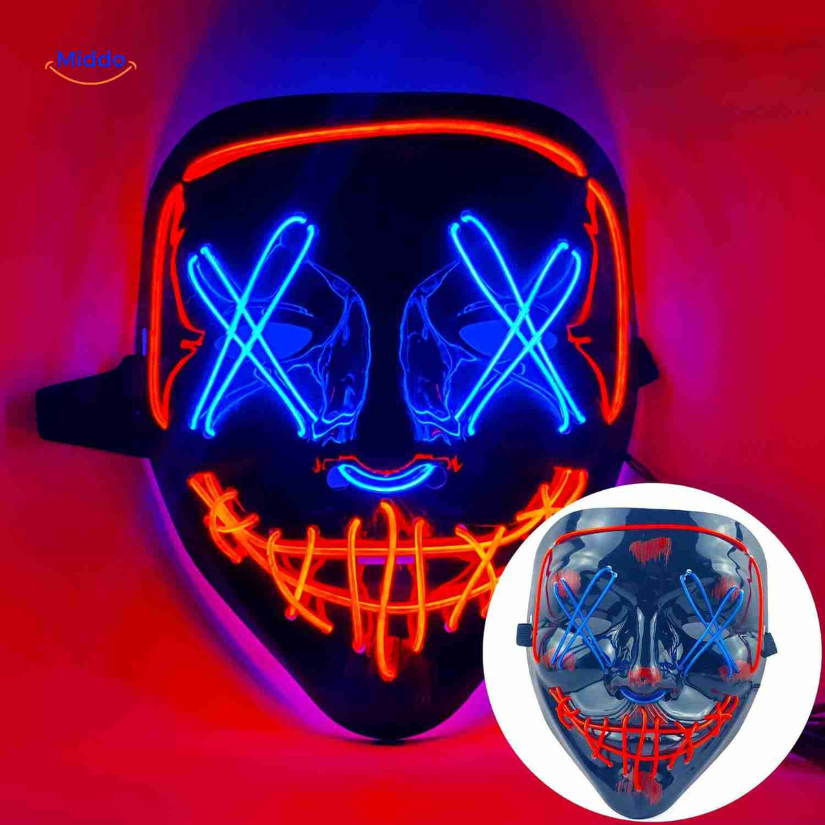 LED-verlichting Feestmasker Horror Design met 4 Lichtstanden en Zachte Foam voor Halloween en Festivals | Sansoti