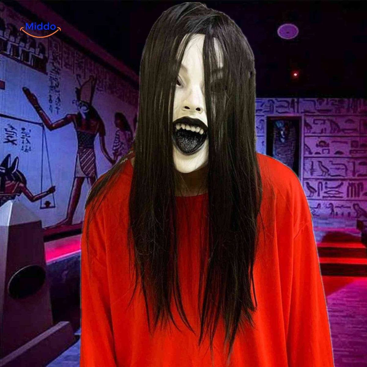 Masque d’horreur avec cheveux synthétiques en latex, masque effrayant pour Halloween, cosplay, fête, carnaval et soirée costumée | Sansoti