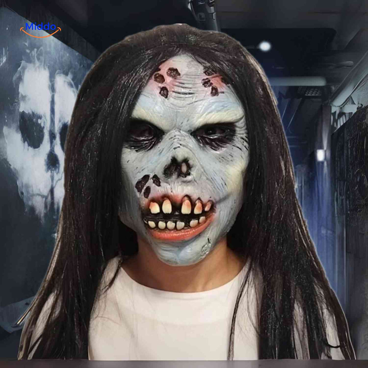 Masque d’horreur avec cheveux synthétiques en latex, masque effrayant pour Halloween, cosplay, fête, carnaval et soirée costumée | Sansoti