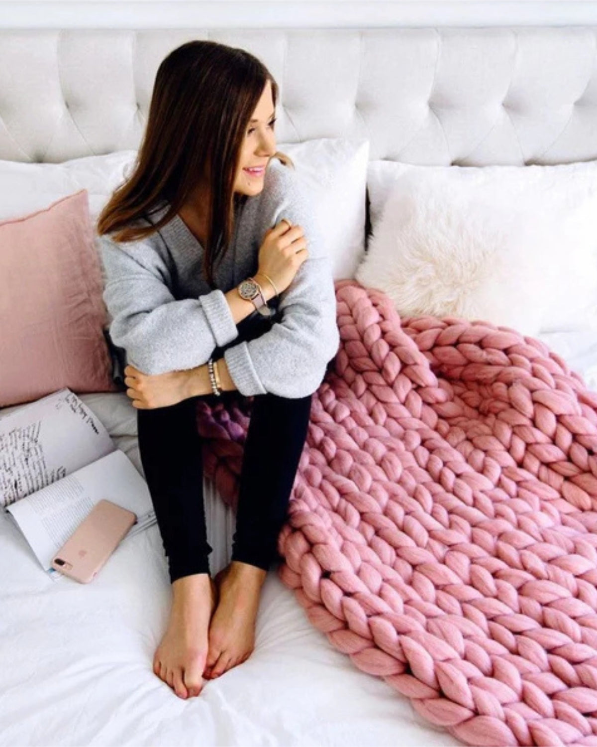 Handgestricktes Chunky Plaid – Dick gestrickte Decke aus weicher Chenille für Sofa und Bett | Sansoti