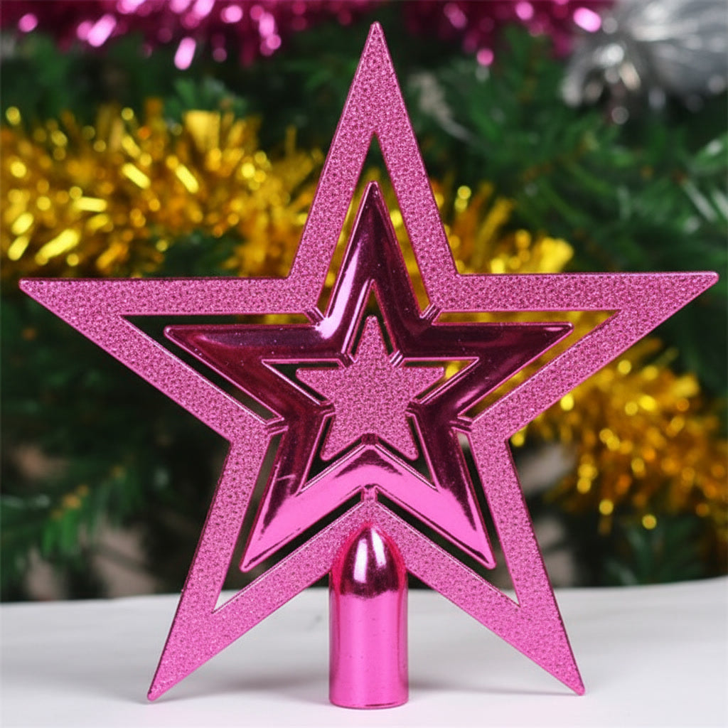 Dekorativer Weihnachtsbaumspitzen Stern – Gold Silber Rot – Vintage Glitzer Spitze für Festliche Jahresenddekoration ohne Strom | Sansoti