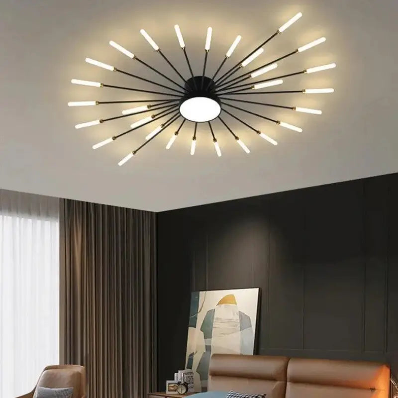 Lampa sufitowa Słońce Design LED Aluminium Złota Czarna 128cm Nowoczesna | Sansoti