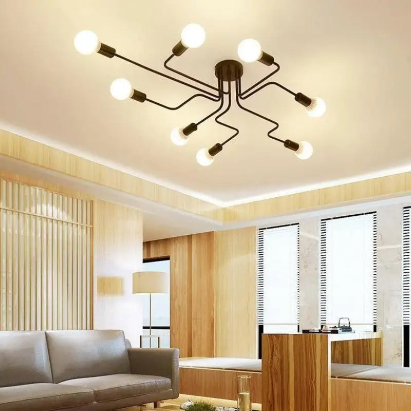 Ceiling Lamp LED Design Black Aluminum 8-Light Warm White Living Room Dining Room Modern | Sansoti