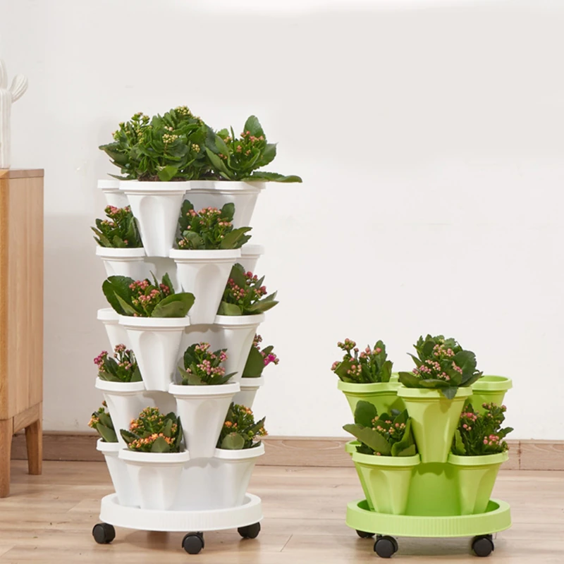 Stackable Planter for Vertical Gardening Flower Pot Herb Tower Balcony Patio Indoor Outdoor Growing Tower | Sansoti