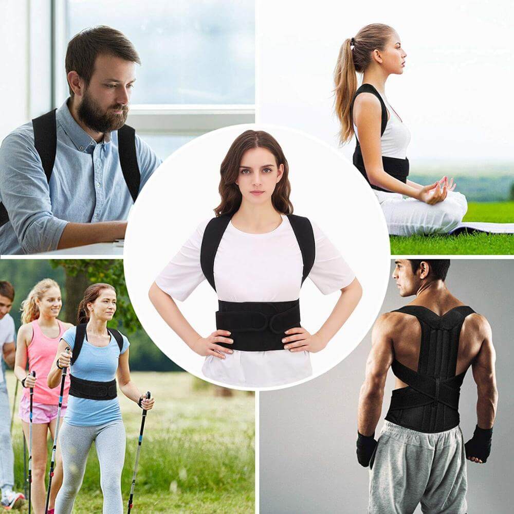 Back Support Vest with Adjustable Shoulder Straps Black for Better Posture at Home and in the Office | Sansoti
