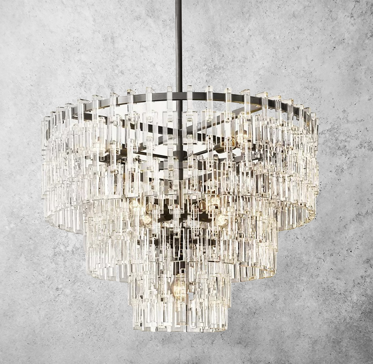 Multi-Layer Crystal Chandelier Brass Glass Round Ceiling Lighting Luxury Dining Room Living Room Design | Sansoti