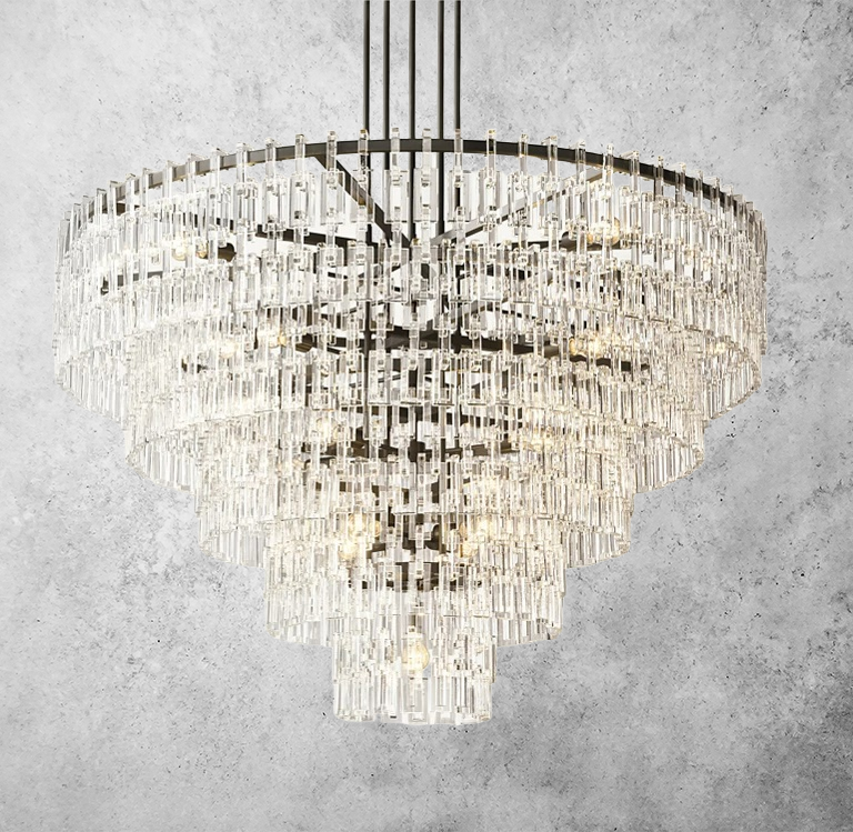 Multi-Layer Crystal Chandelier Brass Glass Round Ceiling Lighting Luxury Dining Room Living Room Design | Sansoti