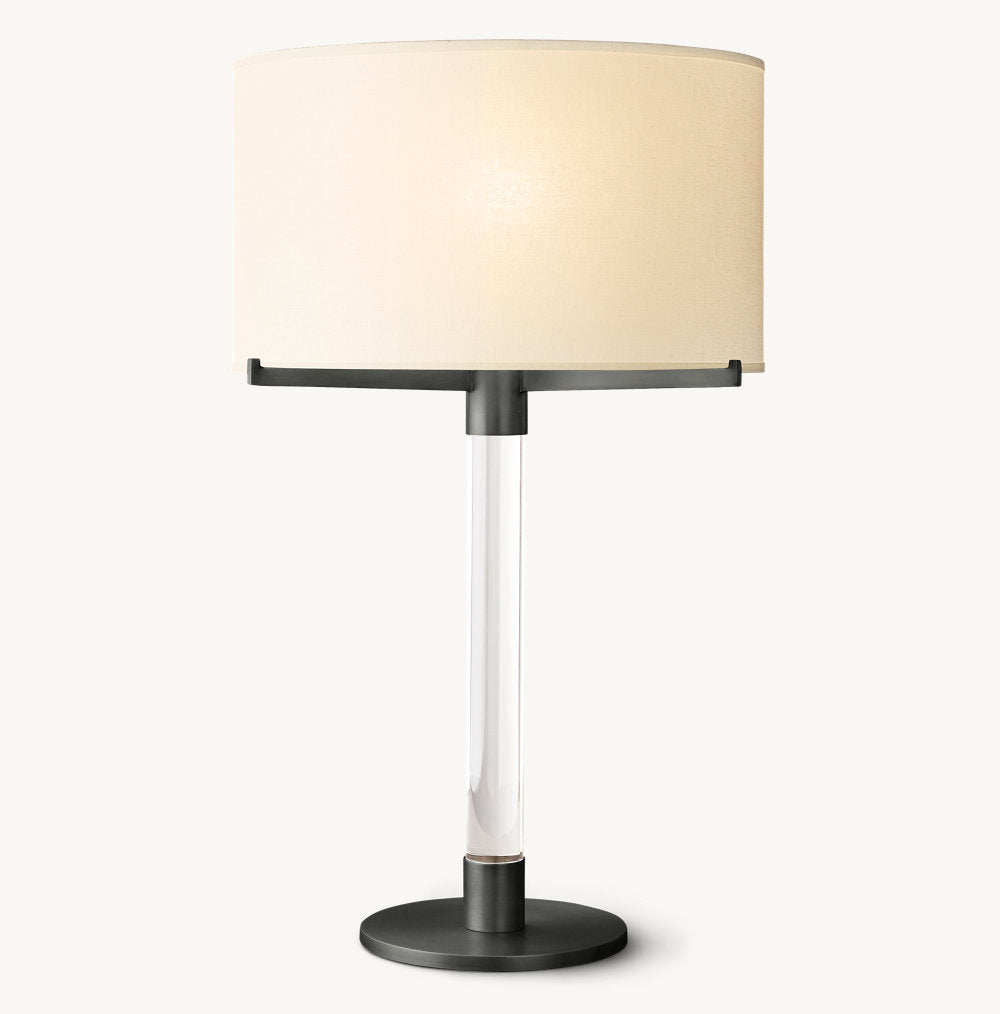 Lampe de table en cristal avec pied en acier et abat-jour en lin, 76 cm, variateur d’intensité, lampe de lecture, lumière chaleureuse, salon, table de chevet | Sansoti