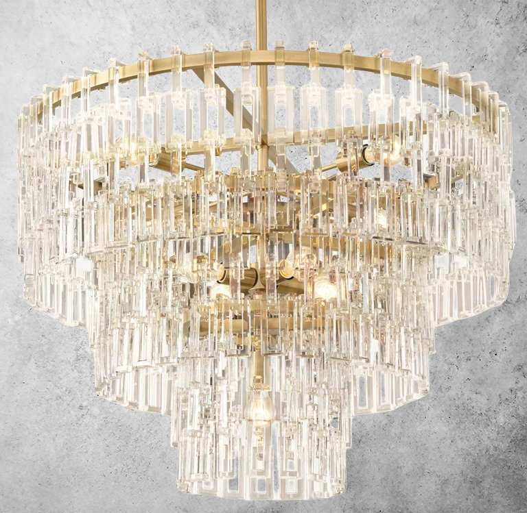 Multi-Layer Crystal Chandelier Brass Glass Round Ceiling Lighting Luxury Dining Room Living Room Design | Sansoti
