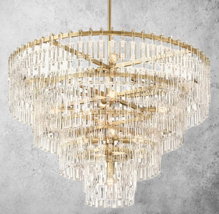 Multi-Layer Crystal Chandelier Brass Glass Round Ceiling Lighting Luxury Dining Room Living Room Design | Sansoti
