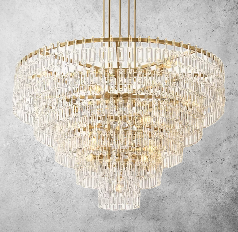 Multi-Layer Crystal Chandelier Brass Glass Round Ceiling Lighting Luxury Dining Room Living Room Design | Sansoti