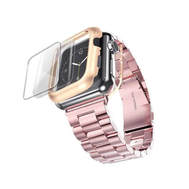 Armband aus Edelstahl mit Schutzhülle für 38 mm 40 mm 42 mm 44 mm Smartwatch Accessoire-Set Stilvoll | Sansoti