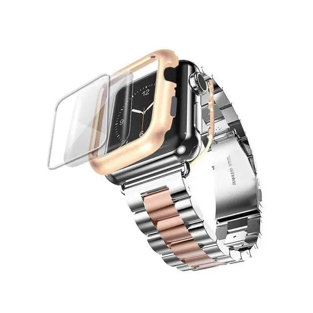 Armband aus Edelstahl mit Schutzhülle für 38 mm 40 mm 42 mm 44 mm Smartwatch Accessoire-Set Stilvoll | Sansoti