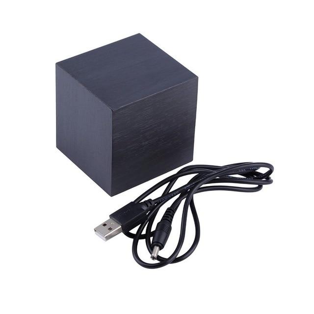 Wecker LED Würfel Holzoptik 6x6x6 cm Schwarz Nachttisch Schreibtisch digitale Uhr mit Temperatur Schlummerfunktion Tonaktivierung | Sansoti