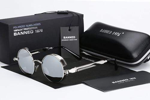 Retro-runde polarisierte Sonnenbrille im Steampunk-Stil mit UV400-Schutz für Herren, Vintage-Brille mit Metallfassung | Sansoti