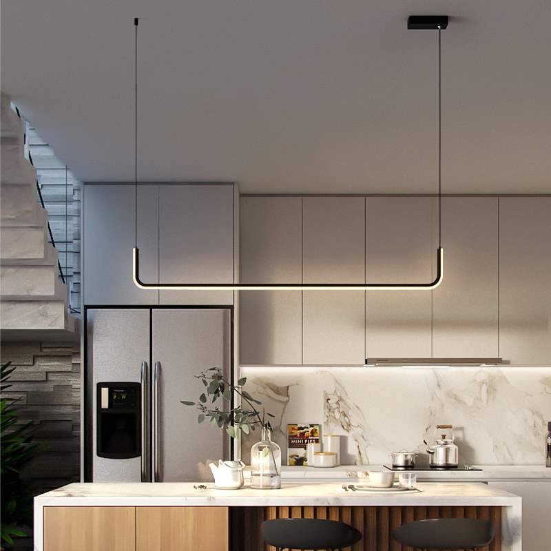 Pendant Lamp LED Aluminum Black Modern Dining Room Living Room Dimmable Linear Pendant Lamp Minimalist Ceiling Lamp Table | Sansoti