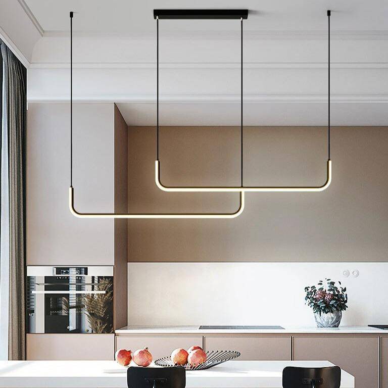 Hängelampe LED Aluminium Schwarz Modern Esszimmer Wohnzimmer Dimmbar Lineare Pendelleuchte Minimalistische Deckenlampe Tisch | Sansoti