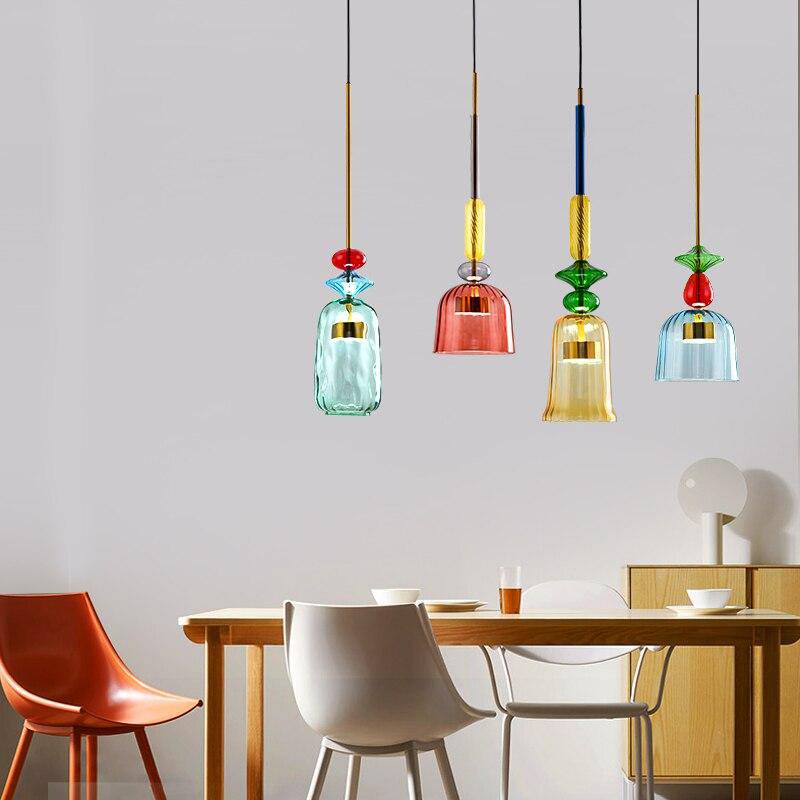 Design Glass Pendant Lamp with Colored Glass and Integrated LED Modern Cylindrical Ceiling Lamp for Kitchen, Dining Table, Living Room with Adjustable Cord | Sansoti