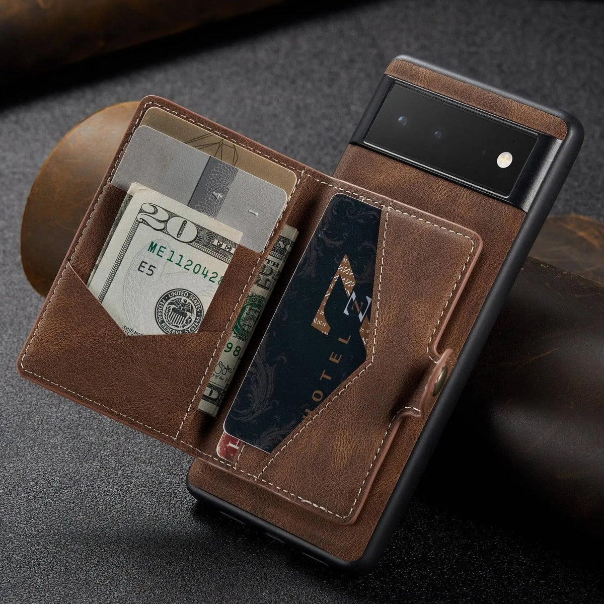 Leren Telefoonhoesje met Portemonnee voor Smartphone Vintage Stijl Kaarthouder Beschermhoes Bruin Zwart | Sansoti
