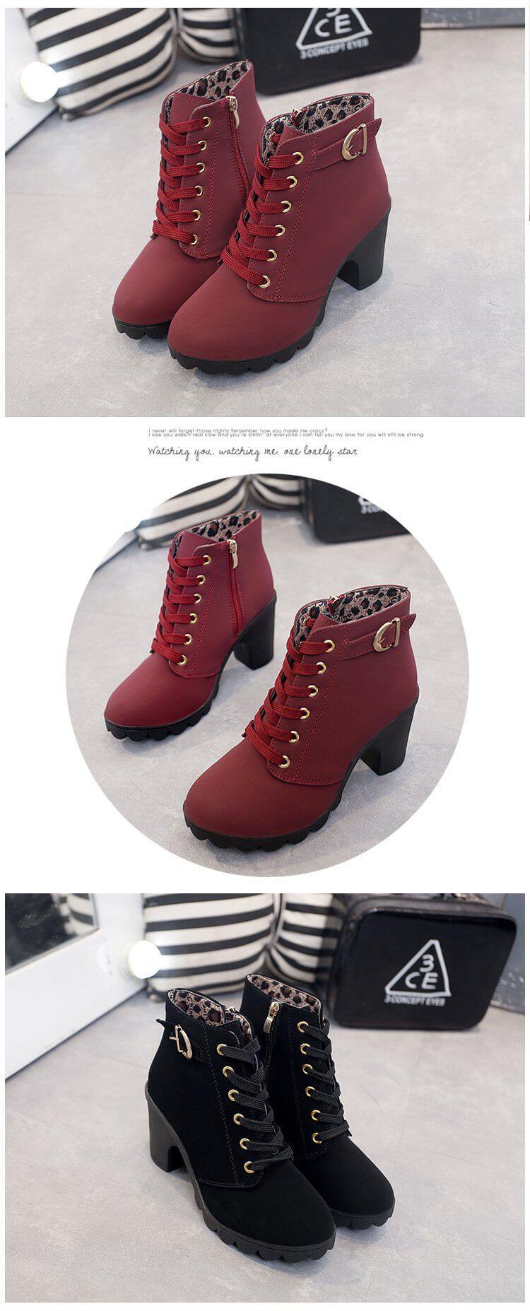 Women's Ankle Boots Square Heel PU Leather Zipper Black Green Yellow Bordeaux Comfortable Winter Footwear | Sansoti