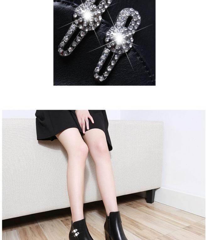 Bottines à talon bloc et détail en cristal pour femme, fermeture éclair, semelle compensée, doublure courte en peluche, semelle en caoutchouc, hiver | Sansoti
