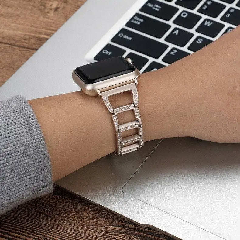 Smartwatch-Armband aus Metall 38-49 mm Gold Silber Roségold Schwarz Elegantes Gliederarmband Uhrenarmband Verstellbar | Sansoti