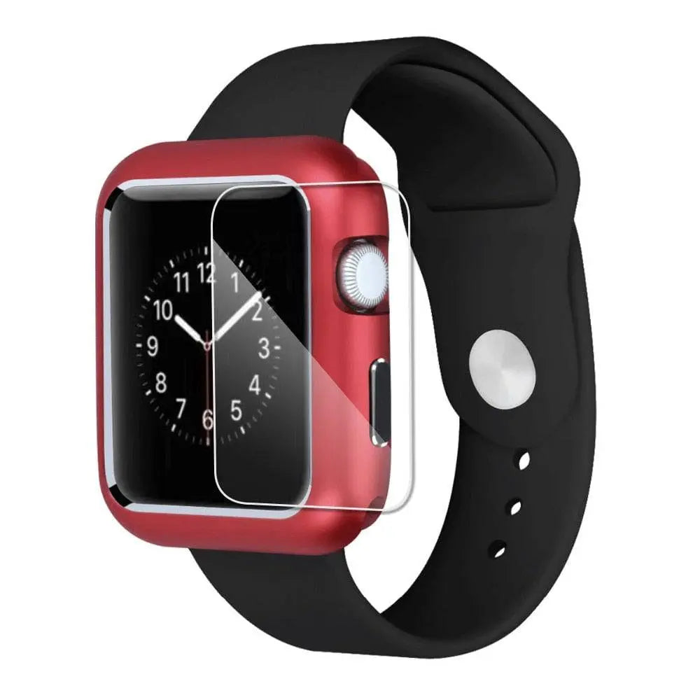 Tempered Glass Screen Protector with Steel Housing for Apple Watch 38-44mm Black Silver Gold Protection | Sansoti