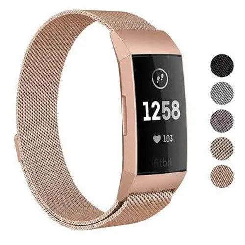 Metalowy pasek do zegarka typu mesh z magnetycznym zapięciem, Fitbit Charge 3 4, regulowany, wygodna opaska na nadgarstek | Sansoti