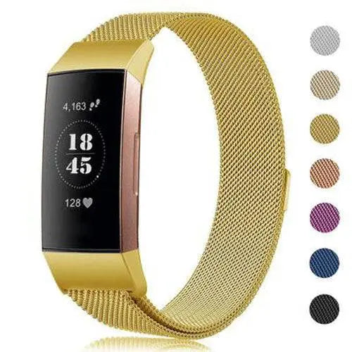Metalowy pasek do zegarka typu mesh z magnetycznym zapięciem, Fitbit Charge 3 4, regulowany, wygodna opaska na nadgarstek | Sansoti