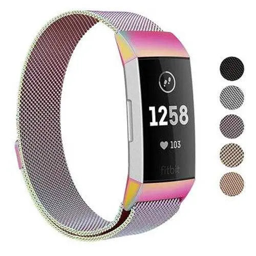 Metalowy pasek do zegarka typu mesh z magnetycznym zapięciem, Fitbit Charge 3 4, regulowany, wygodna opaska na nadgarstek | Sansoti