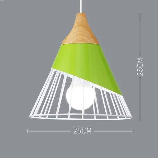Skandynawska drewniano-metalowa lampa wisząca w stylu nordyckim, z kolorowym aluminiowym kloszem stożkowym lub kopułowym, z regulowanym przewodem | Sansoti