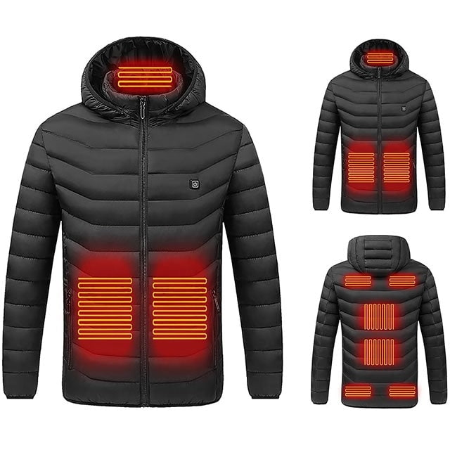 Thermische Pufferjas met 9 Verwarmingszones Capuchon Gewatteerd Unisex Winterkleding Opvouwbaar Outdoorjas | Sansoti