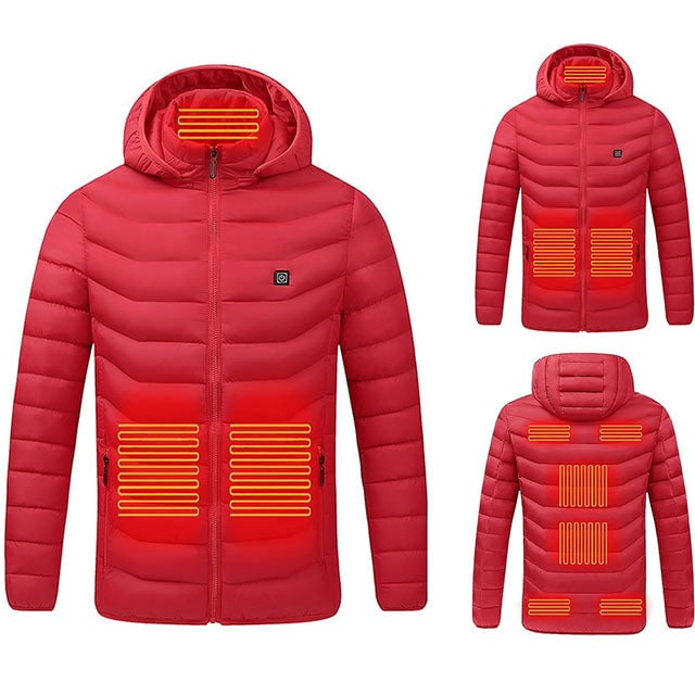 Thermische Pufferjacke mit 9 Heizzonen Kapuze Steppjacke Unisex Winterbekleidung Faltbare Outdoorjacke | Sansoti