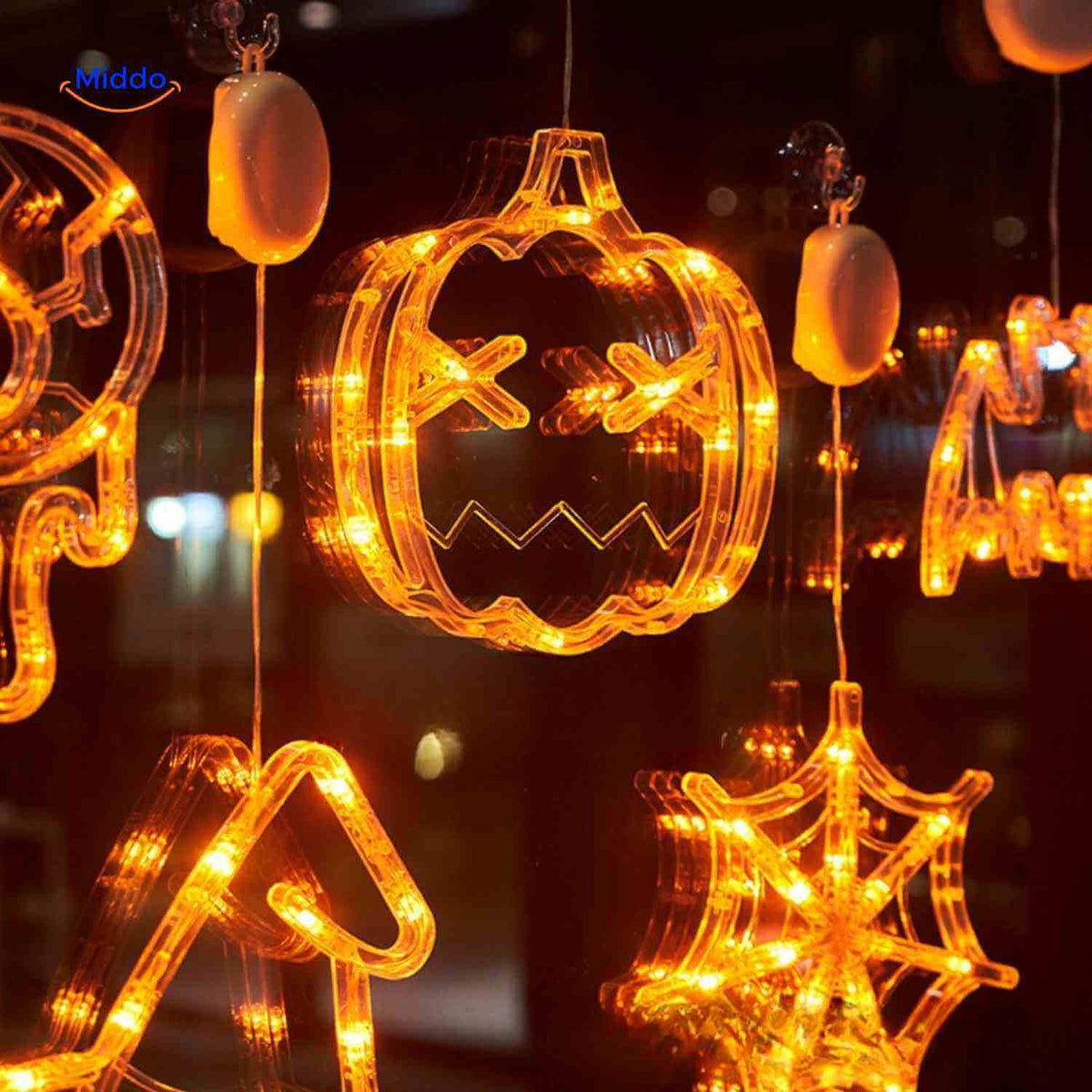 Halloween LED-pompoen decoratielamp 20cm met zuignap, spookachtige sfeerverlichting voor feestdecoratie binnen | Sansoti