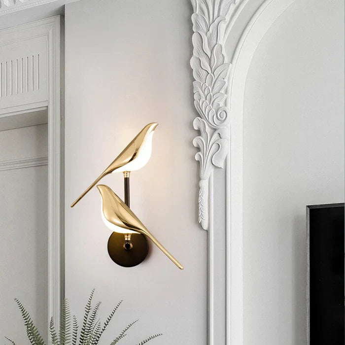 Designer LED wall lamp in bird shape – Golden wall lamp with warm light | Sansoti