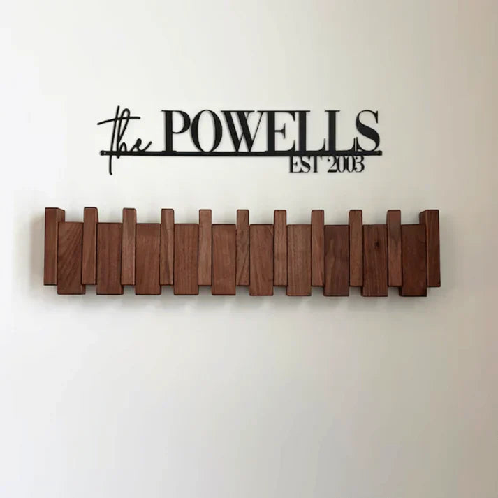 Wall Coat Rack Piano Keys Design Wood with Hooks for Hallway Room | Sansoti