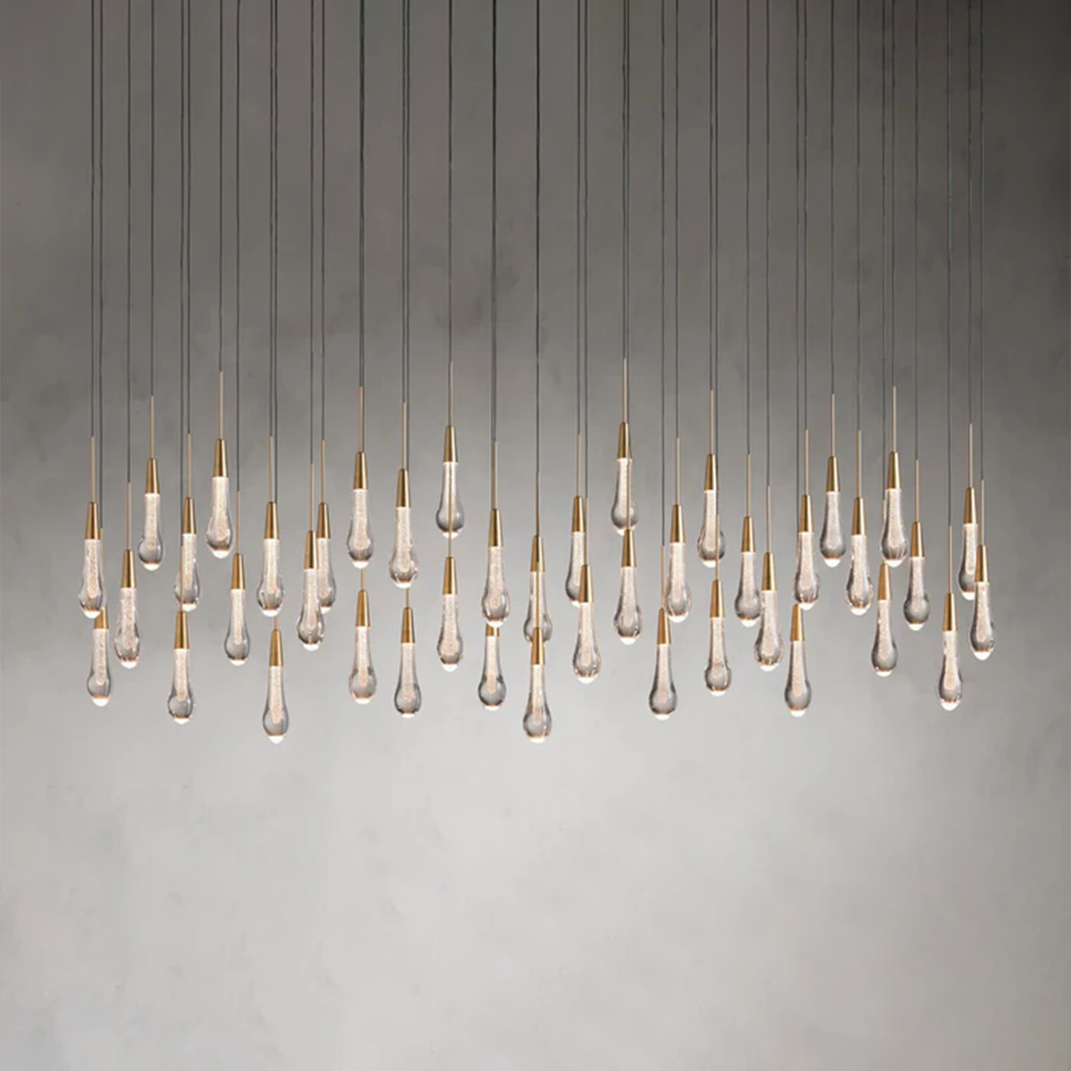 Linear LED Chandelier, Dimmable, Adjustable, Glass Pendant Light, 6 Sizes, Brass, Bronze, Nickel, Dining Room and Living Room | Sansoti