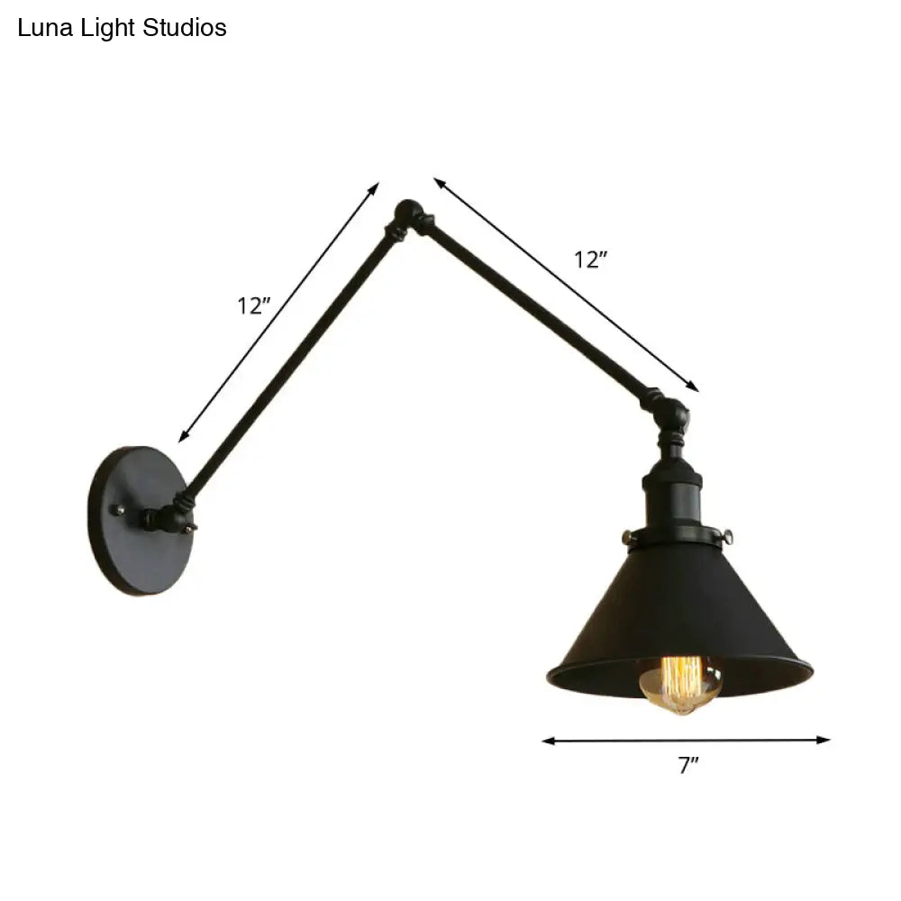 Black Wall Lamp Adjustable Arm Conical Shade Industrial Design Metal E26 E27 Socket Living Room | Sansoti