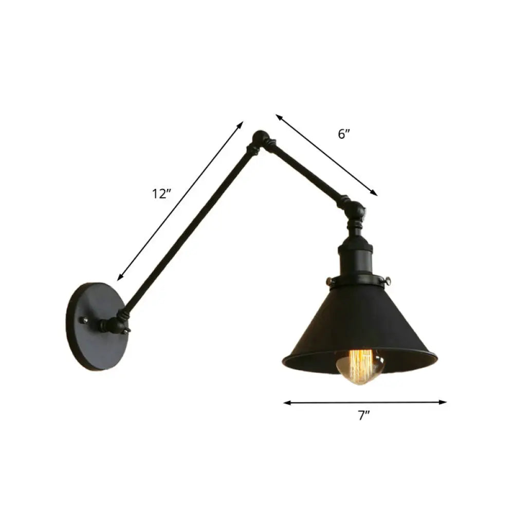 Zwarte Wandlamp Verstelbare Arm Kegelvormige Kap Industrieel Design Metaal E26 E27 Fitting Woonkamer | Sansoti