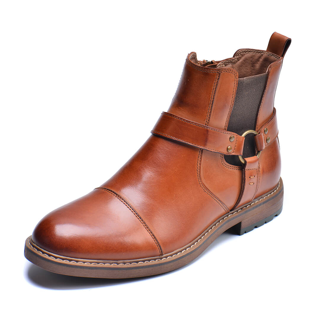 Men's Leather Boots Moto Style Cognac Brown Ankle-High Vintage Look Comfortable Durable Leather | Sansoti