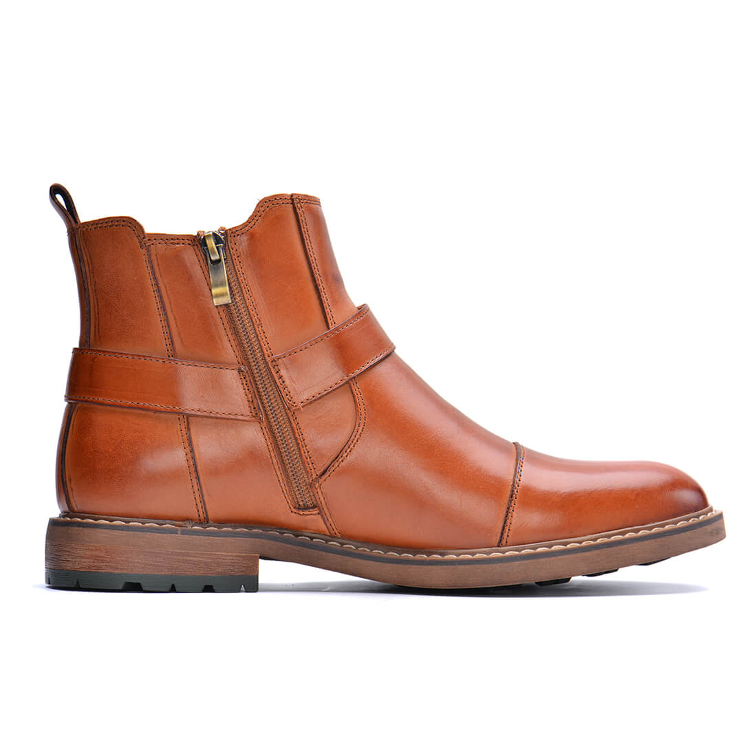 Men's Leather Boots Moto Style Cognac Brown Ankle-High Vintage Look Comfortable Durable Leather | Sansoti