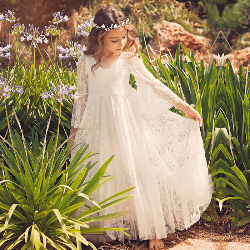 Party Dress Girls with Lace Details Bohemian Style for Communion | Sansoti